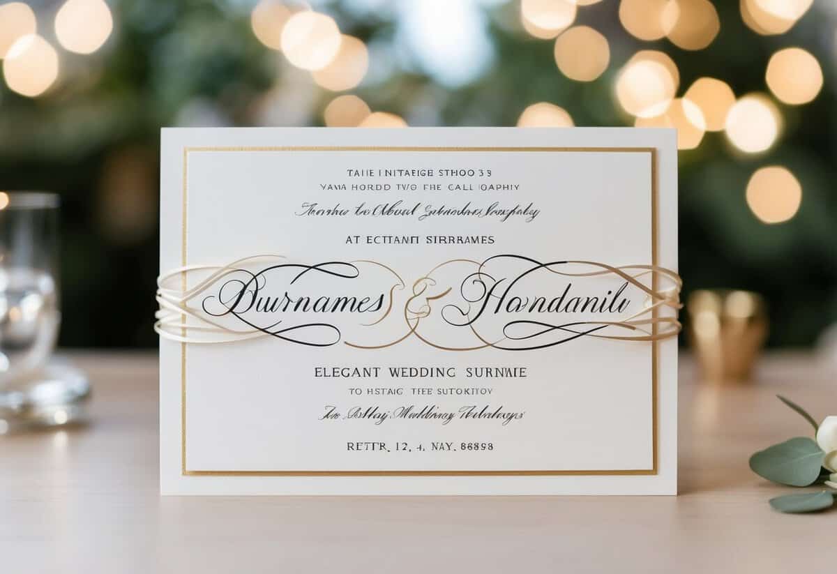 A wedding invitation with two elegant surnames intertwined in beautiful calligraphy