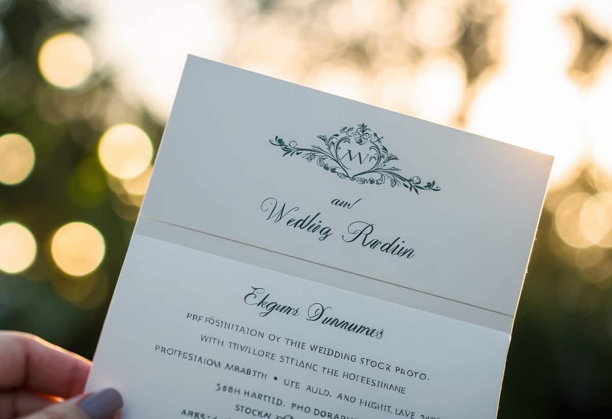 A wedding invitation with two elegant surnames displayed prominently