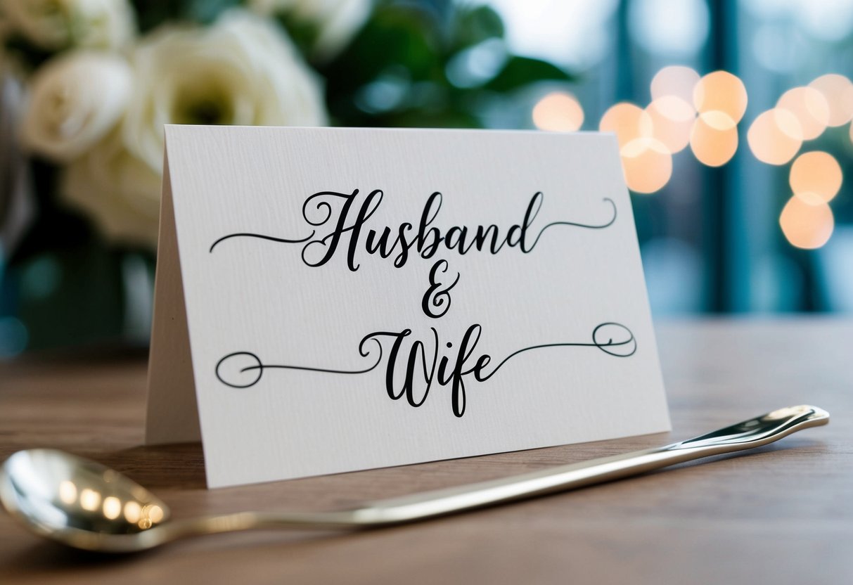 A wedding card with the husband's name written first, followed by the wife's name in elegant calligraphy