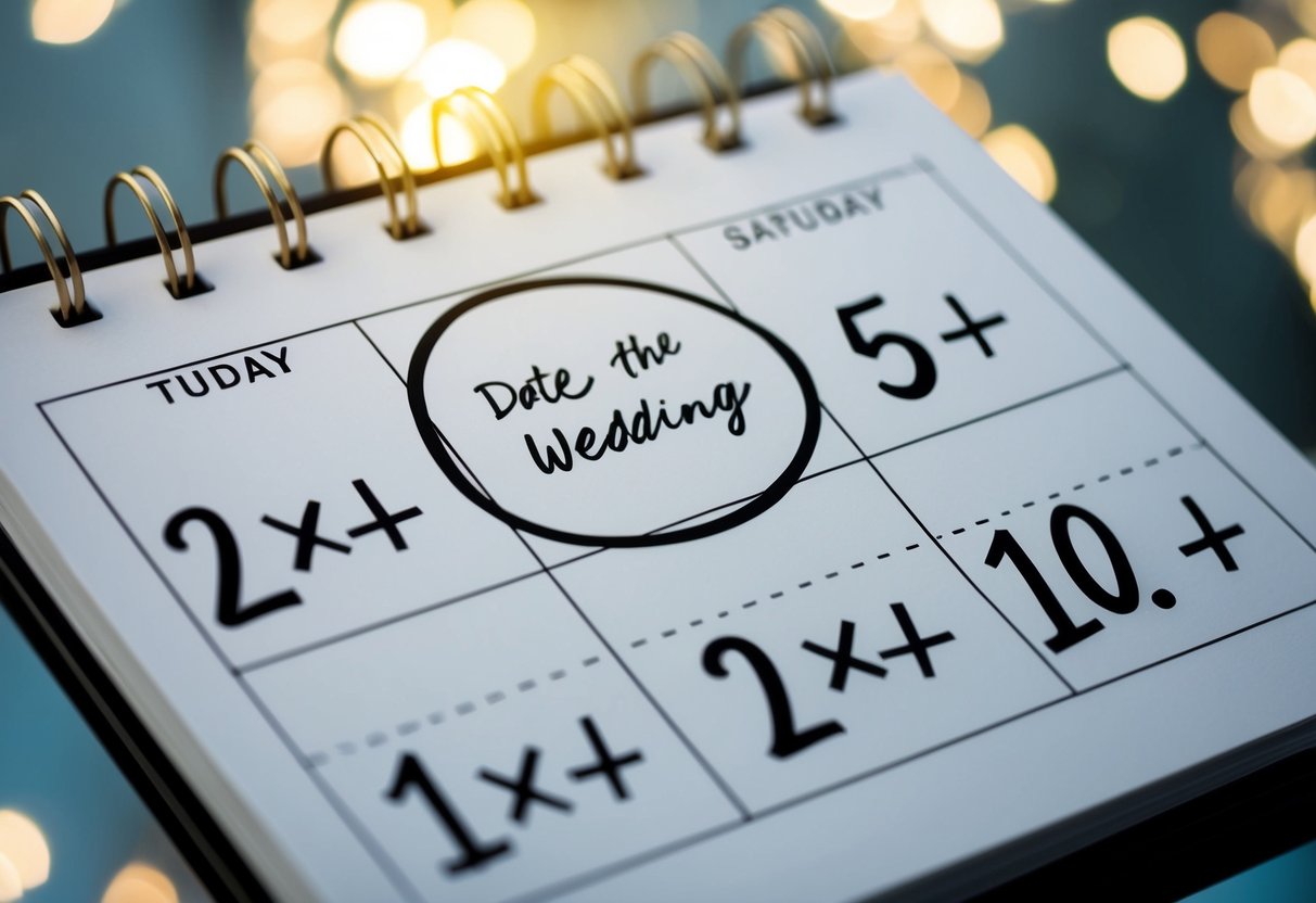 A calendar with a circle around the wedding date and X's marking the days leading up to it