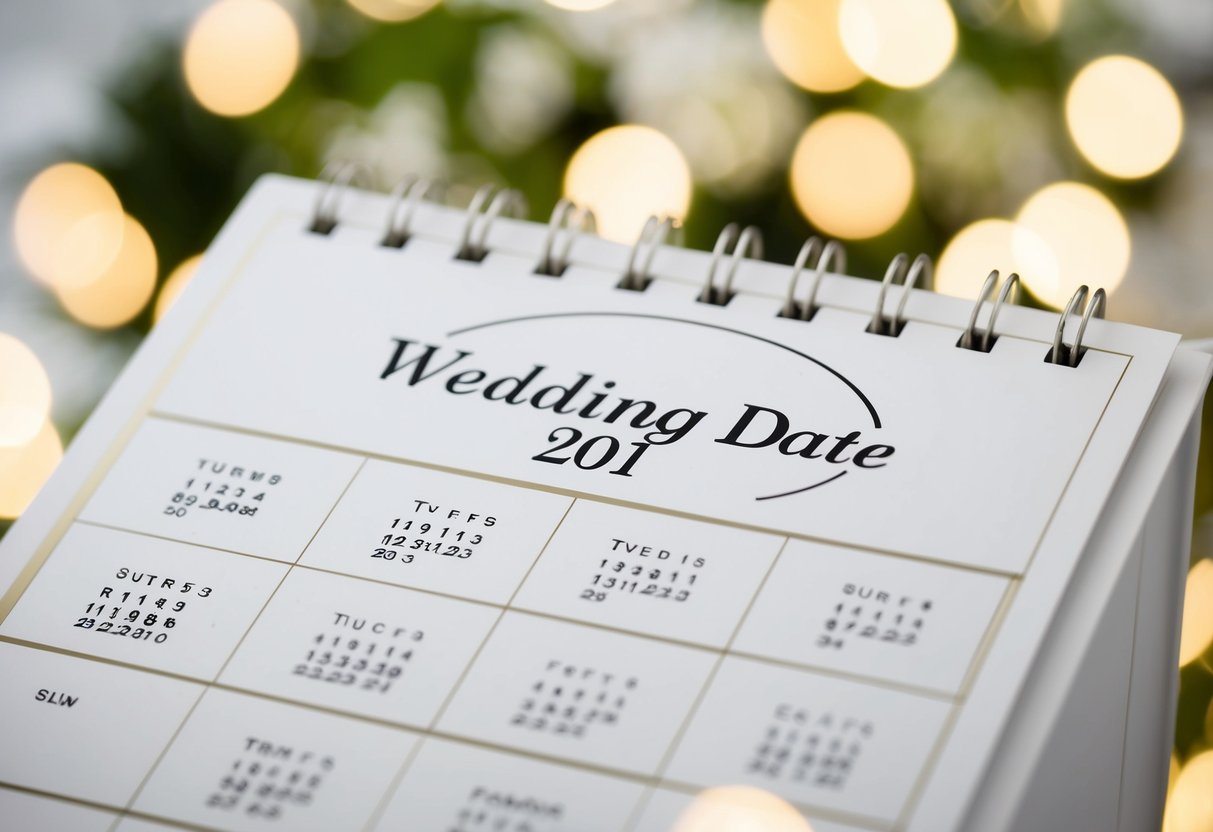 A calendar with the wedding date circled, surrounded by crossed-off days leading up to the event