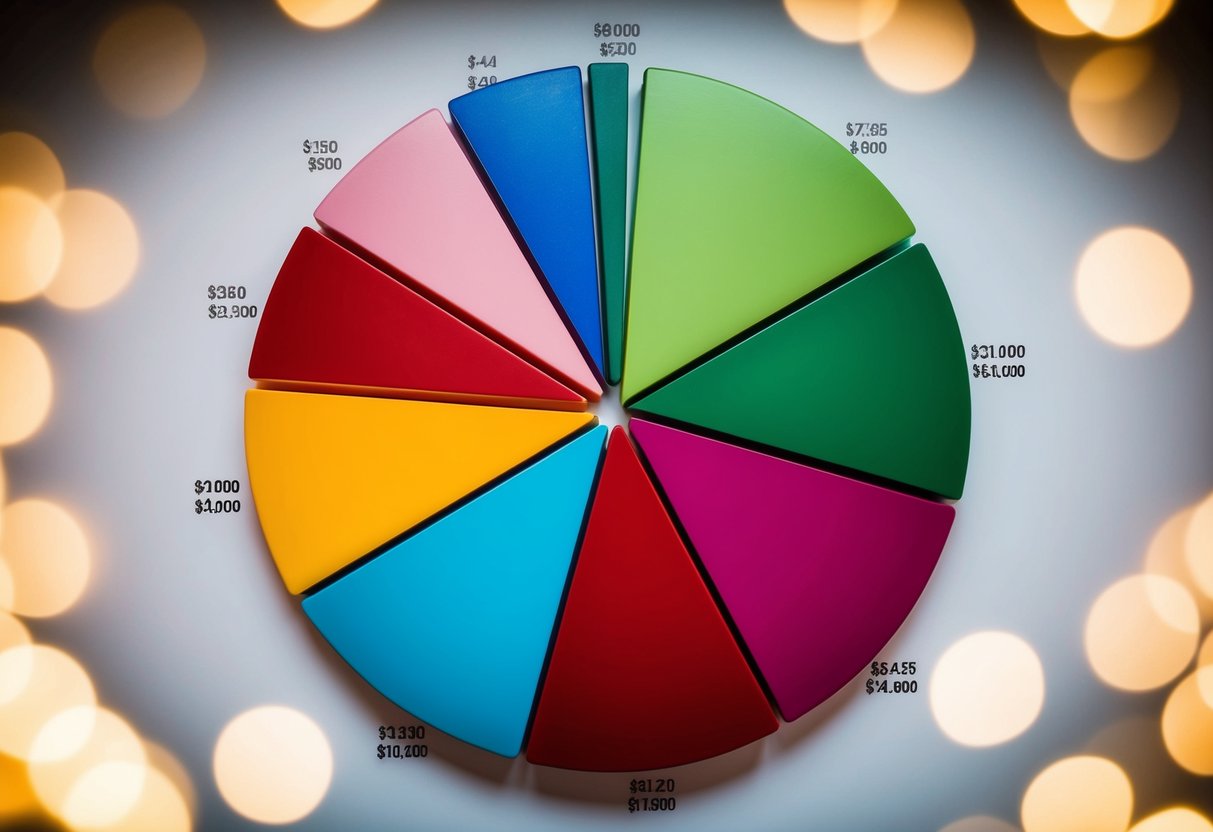 A colorful pie chart divided into sections representing different wedding expenses