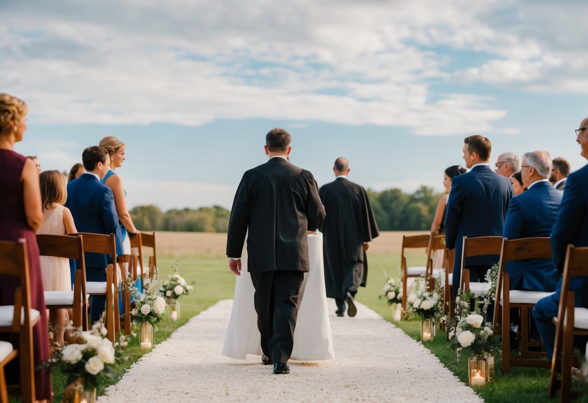 The officiant walks ahead, leading the way