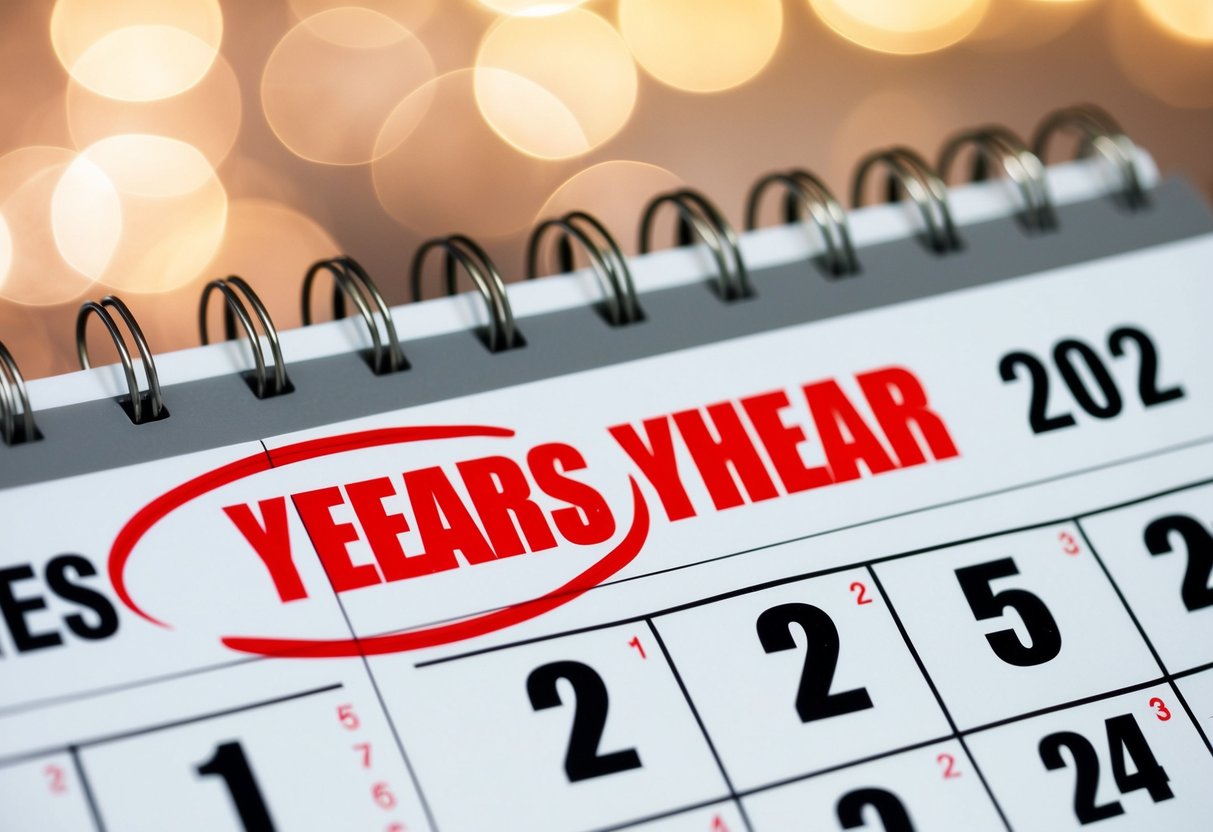 A calendar showing the current year with a wedding date two years ahead circled in red