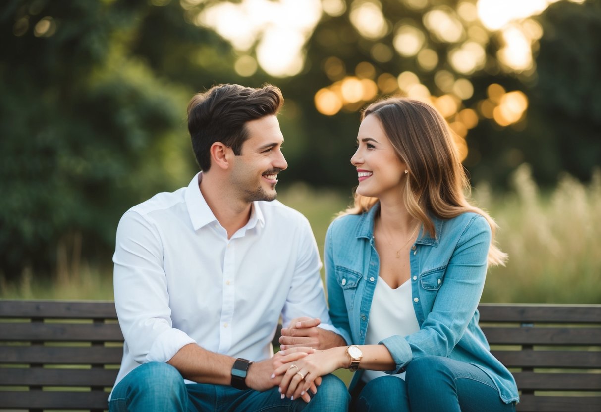 Couples sitting together, smiling, holding hands, and talking