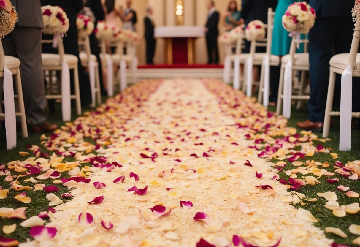 A path of flower petals leading to the altar