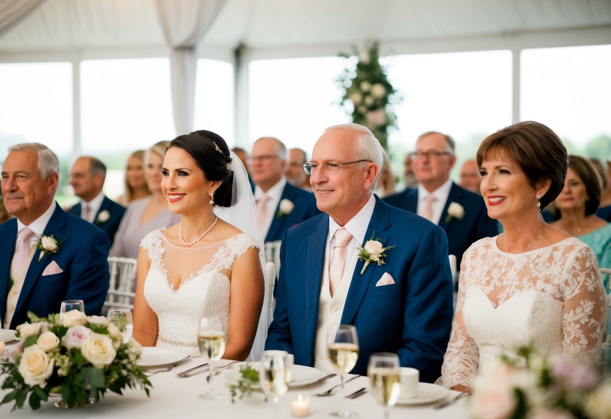 The bride's parents should be seated first at a wedding, followed by the groom's parents
