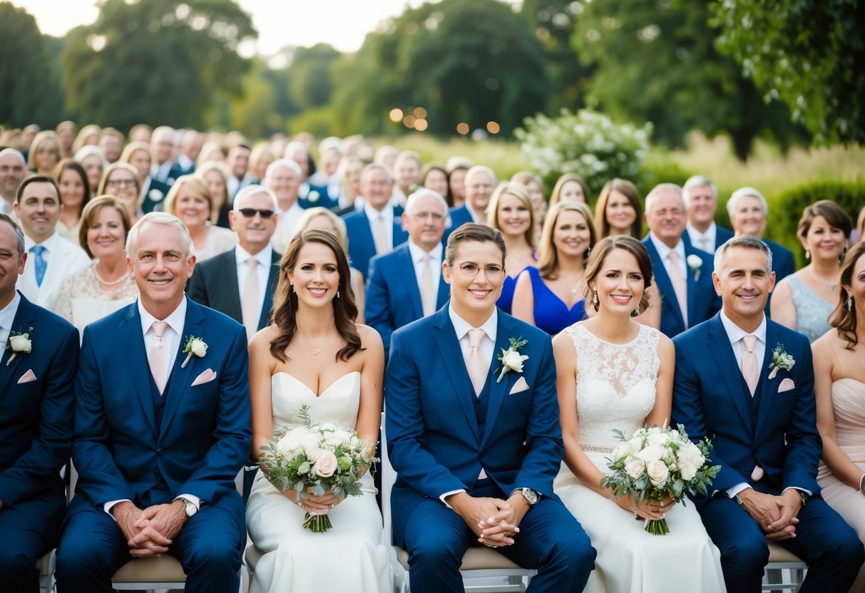 Family members seated first in front rows, followed by close friends in the next rows at a wedding