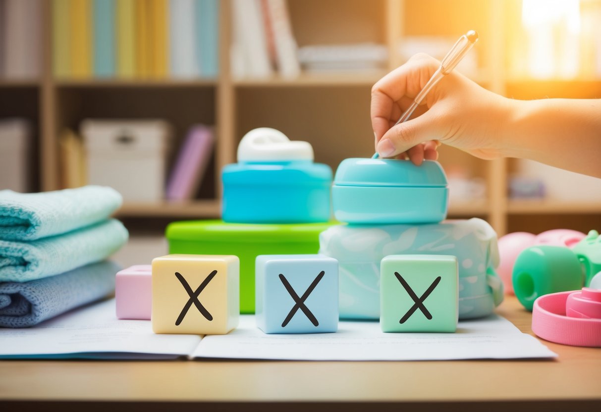 A cluttered registry with unnecessary baby gear being crossed off