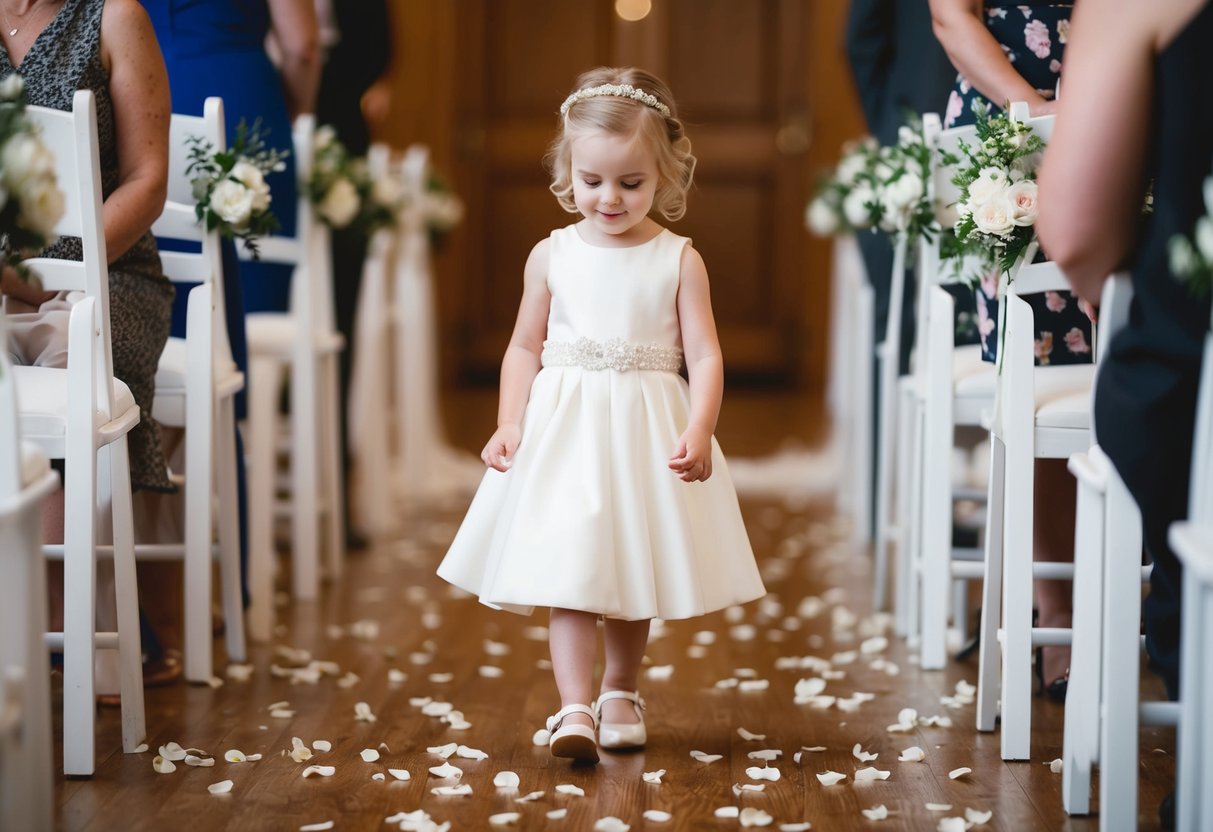 A small flower girl should walk down the aisle first, scattering petals along the way
