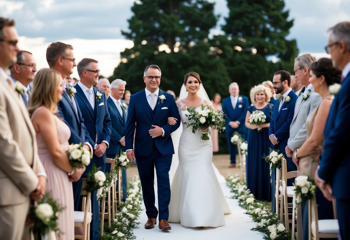 The key figures in the processional walk down the aisle first, followed by the rest of the participants in a ceremonial line