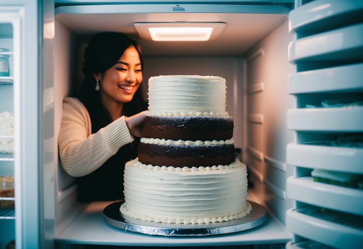 A couple saves the top tier of their wedding cake in the freezer