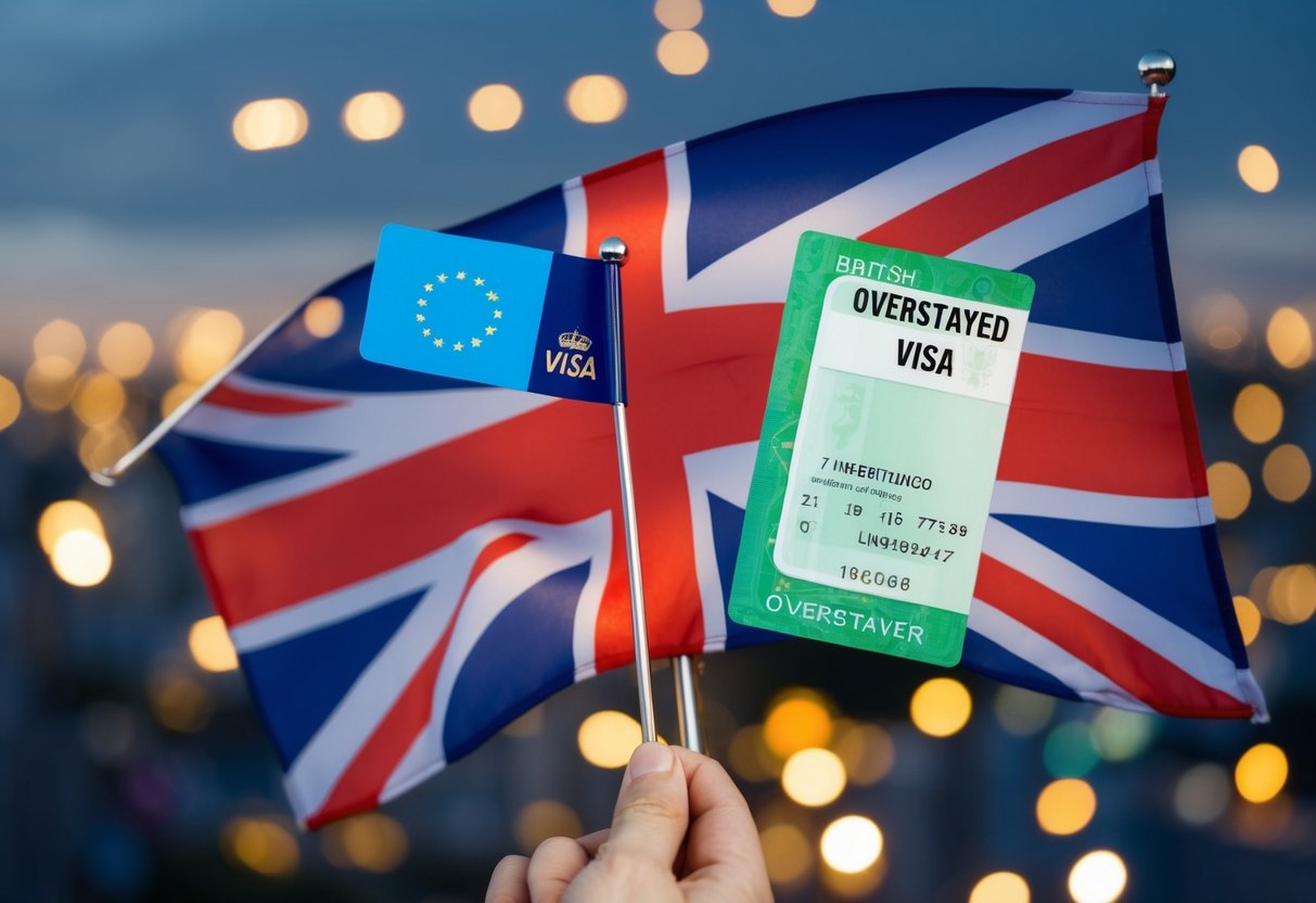 A British flag and an overstayed visa symbolize the union of a British citizen and an overstayer