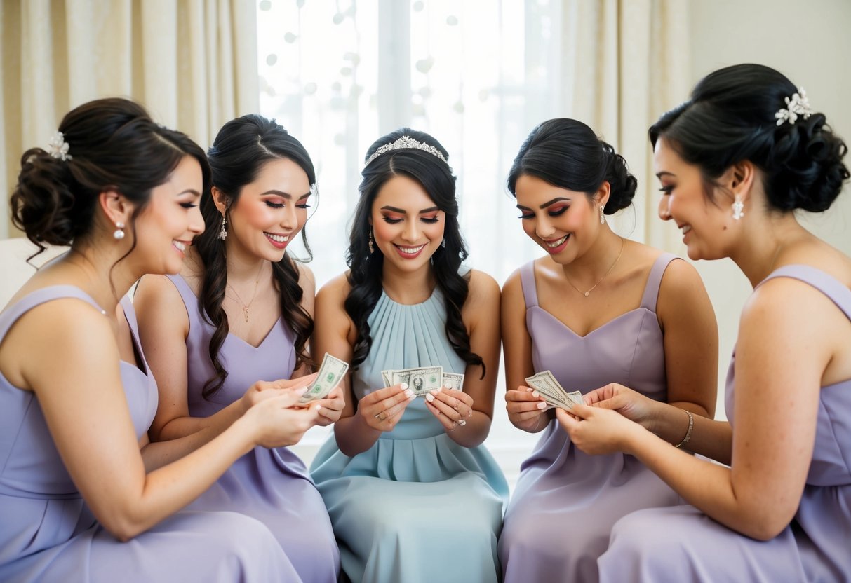 A group of bridesmaids pooling money for the bride's nail appointment