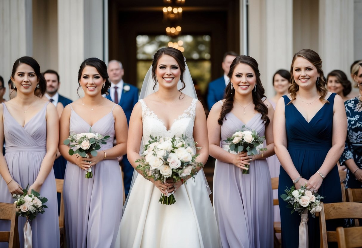 Bridesmaids walk down aisle to same music as bride at wedding ceremony