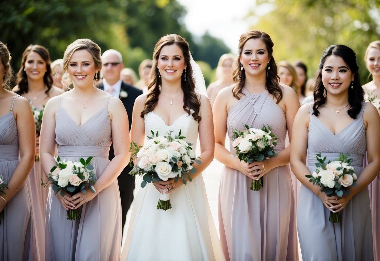 Bridesmaids walk down the aisle to the same music as the bride, creating a harmonious and unified processional