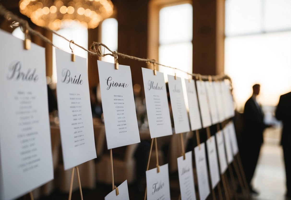 A wedding seating chart with placeholders for the bride and groom among the guest count