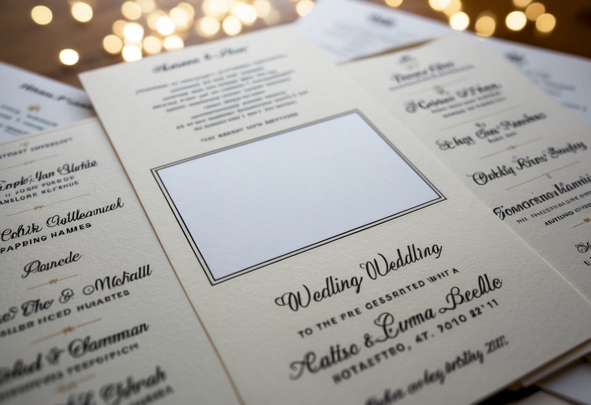 A wedding invitation with a blank space where the parents' names would typically be written, surrounded by other carefully selected guest names