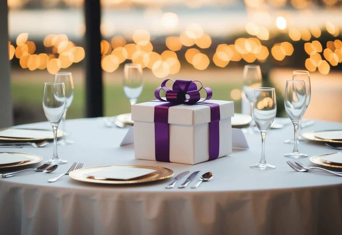 A beautifully set reception table with empty gift box and card