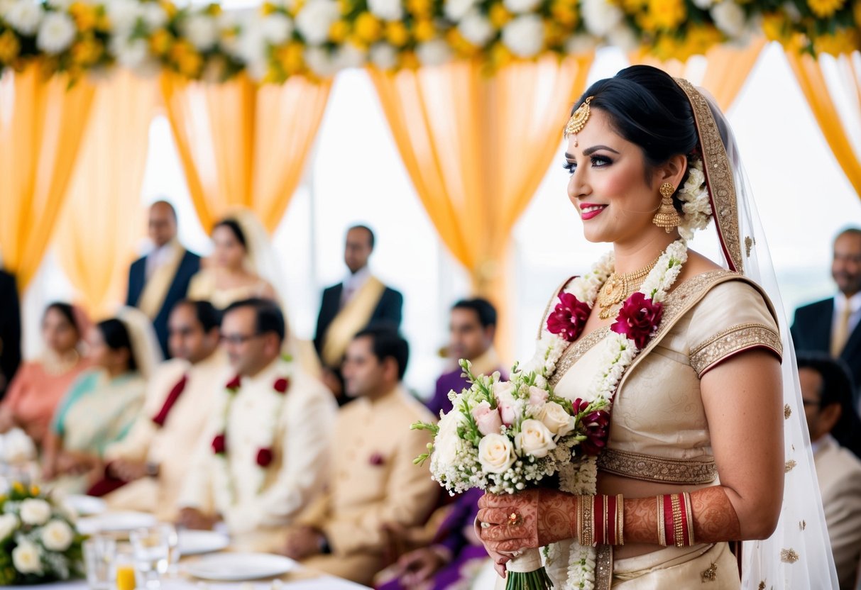 A traditional wedding scene with a bride's family bearing the cost of key components such as the venue, decor, and catering