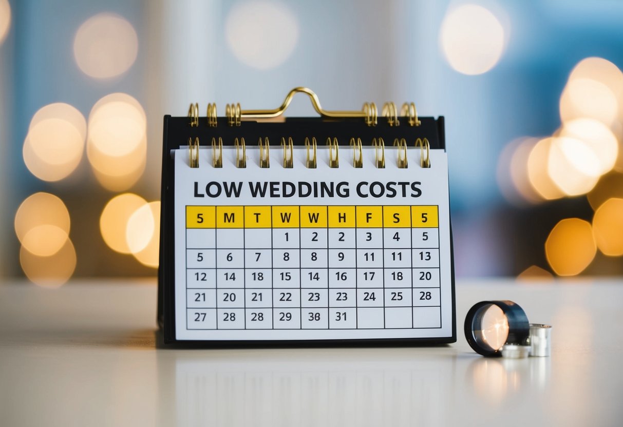 A calendar with highlighted months of low wedding costs