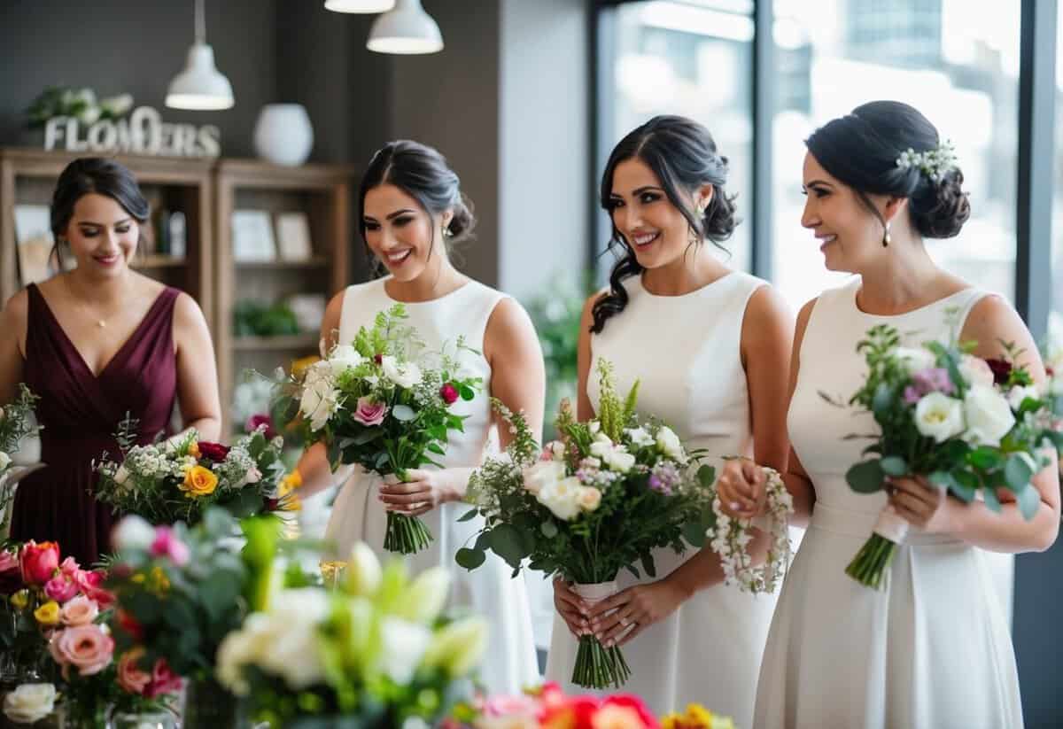 Bridesmaids purchasing flowers and accessories for the wedding