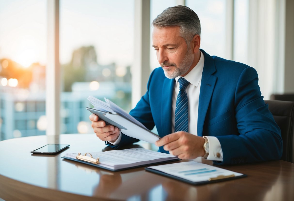 A father holding a checkbook and looking at a wedding budget spreadsheet