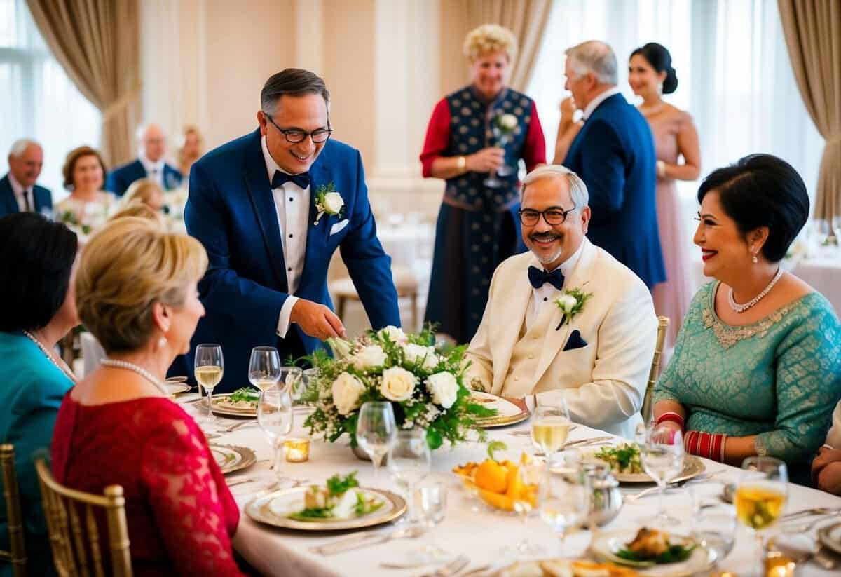 The groom's parents organize a pre-wedding dinner and host a welcome party for the bride's family