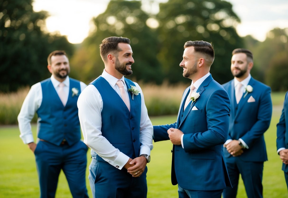 A best man standing beside the groom, while groomsman offer support and personal connections