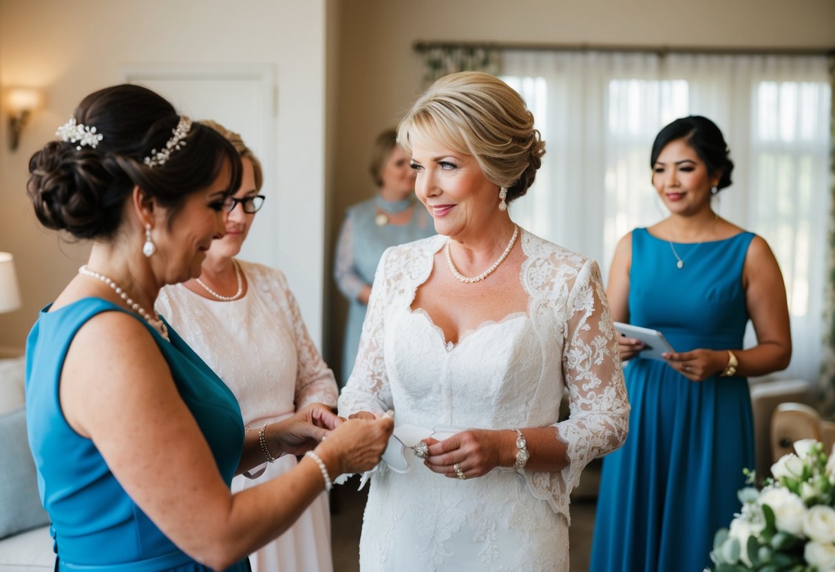 The mother of the bride helps with last-minute preparations, offers emotional support, and ensures everything runs smoothly on the wedding day