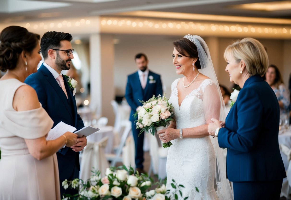 The mother of the bride oversees the setup of the venue, coordinating vendors and ensuring everything runs smoothly. She also handles any last-minute logistical and financial contributions