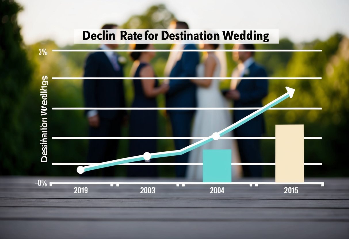 A graph showing the decline rate for destination weddings over the past five years, with a noticeable downward trend
