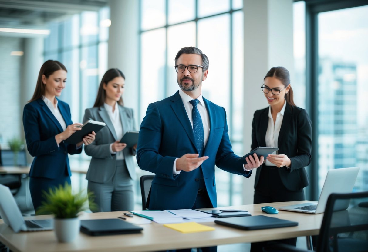 A manager stands at the forefront, making decisions and directing the flow of work, while a coordinator works behind the scenes, organizing and facilitating the execution of tasks