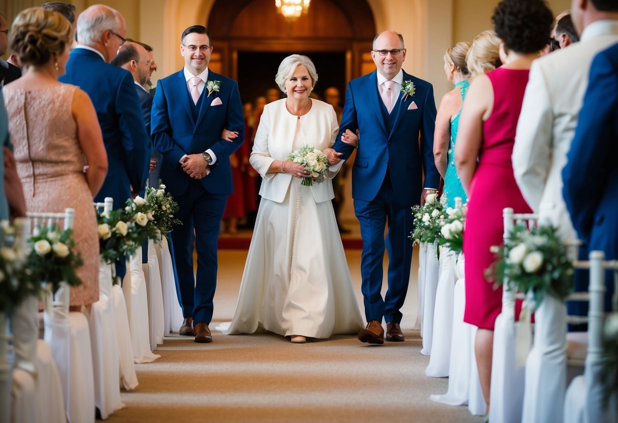 The groom's mother walks down the ceremonial processional order