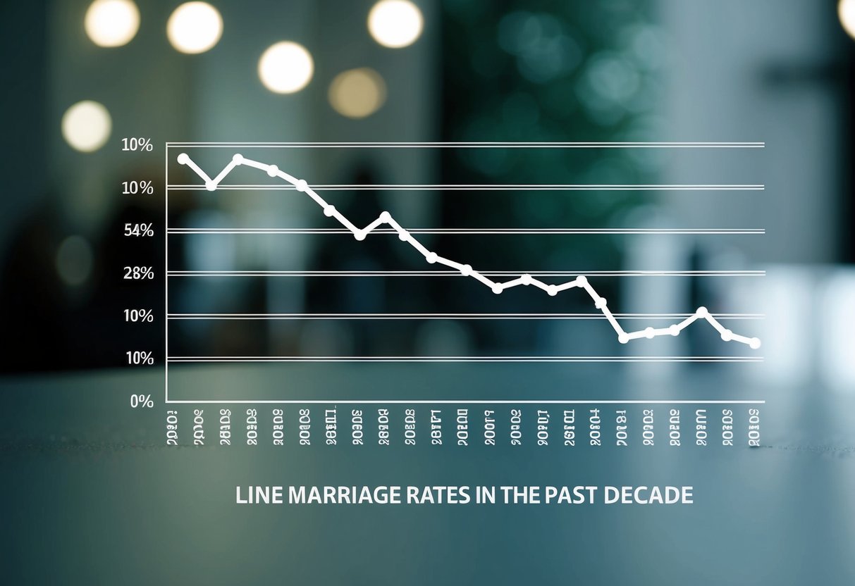A line graph showing the fluctuating marriage rates per 1000 people in the UK over the past decade