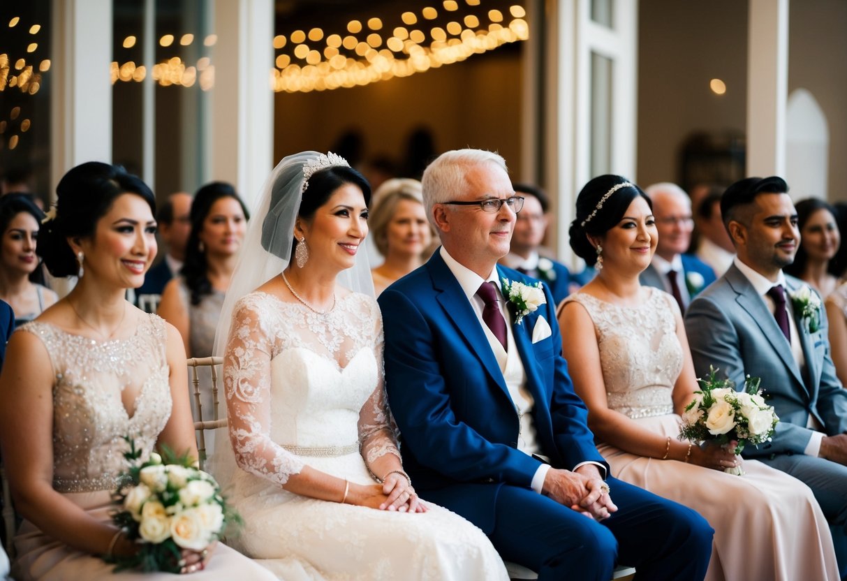 A bride's mother is seated first at a wedding, followed by the groom's mother, as per ceremonial protocols across cultures