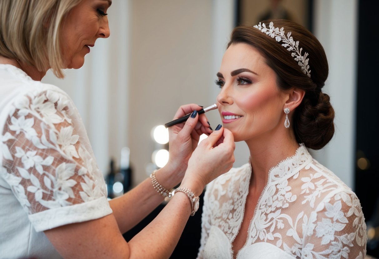 A makeup artist applies Kate Middleton's wedding makeup