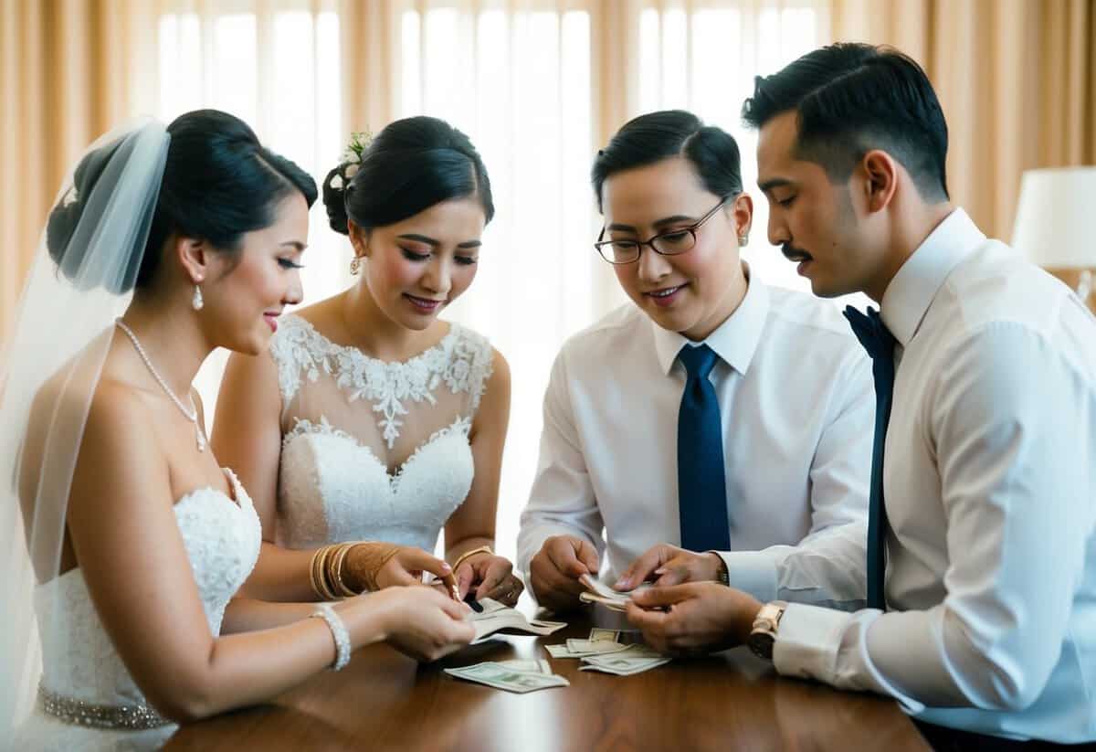 A bride's family and groom's family divide wedding expenses