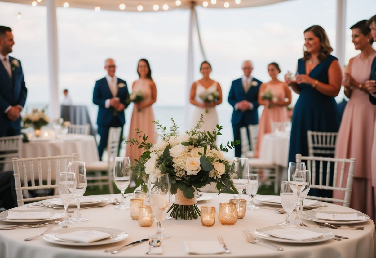 A small, intimate wedding setting with a beautifully decorated table for 45 guests