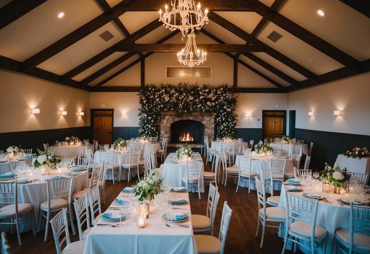 A cozy, intimate venue with space for 45 guests, decorated for a wedding celebration