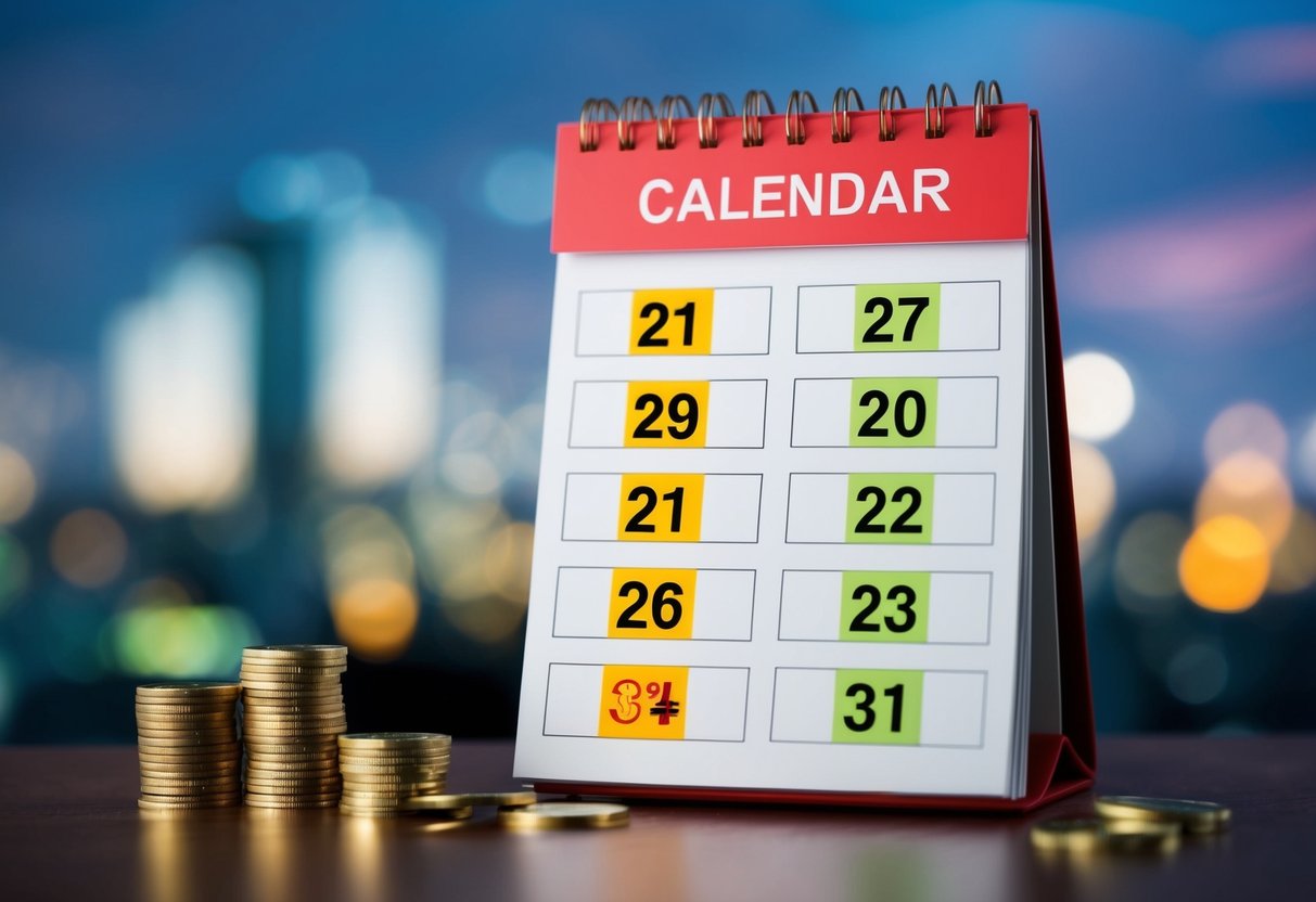 A calendar with highlighted dates and corresponding price fluctuations