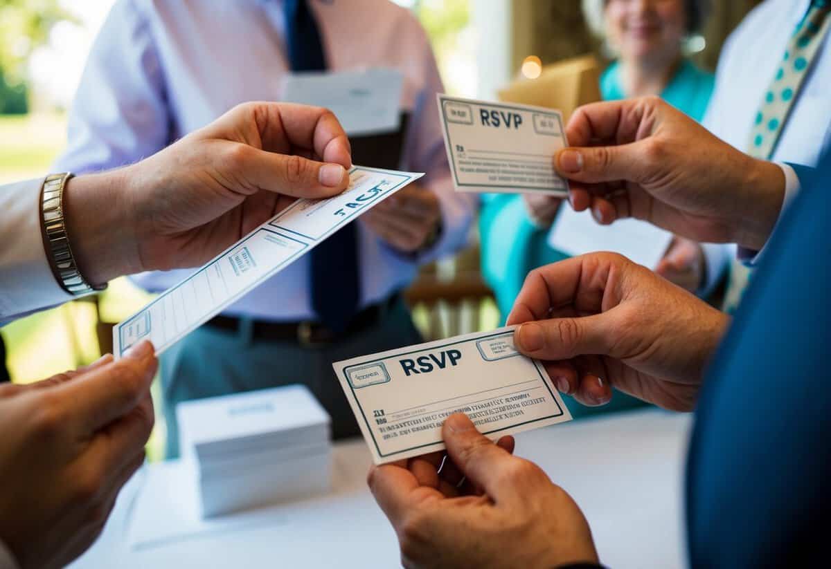 Guests filling out and mailing back pre-stamped RSVP cards