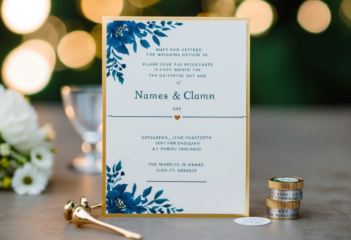 A wedding invitation with two blank placeholders for names