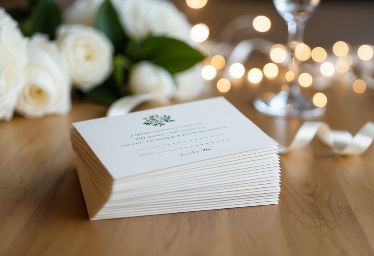 A stack of elegant wedding invitations with blank spaces for names and titles