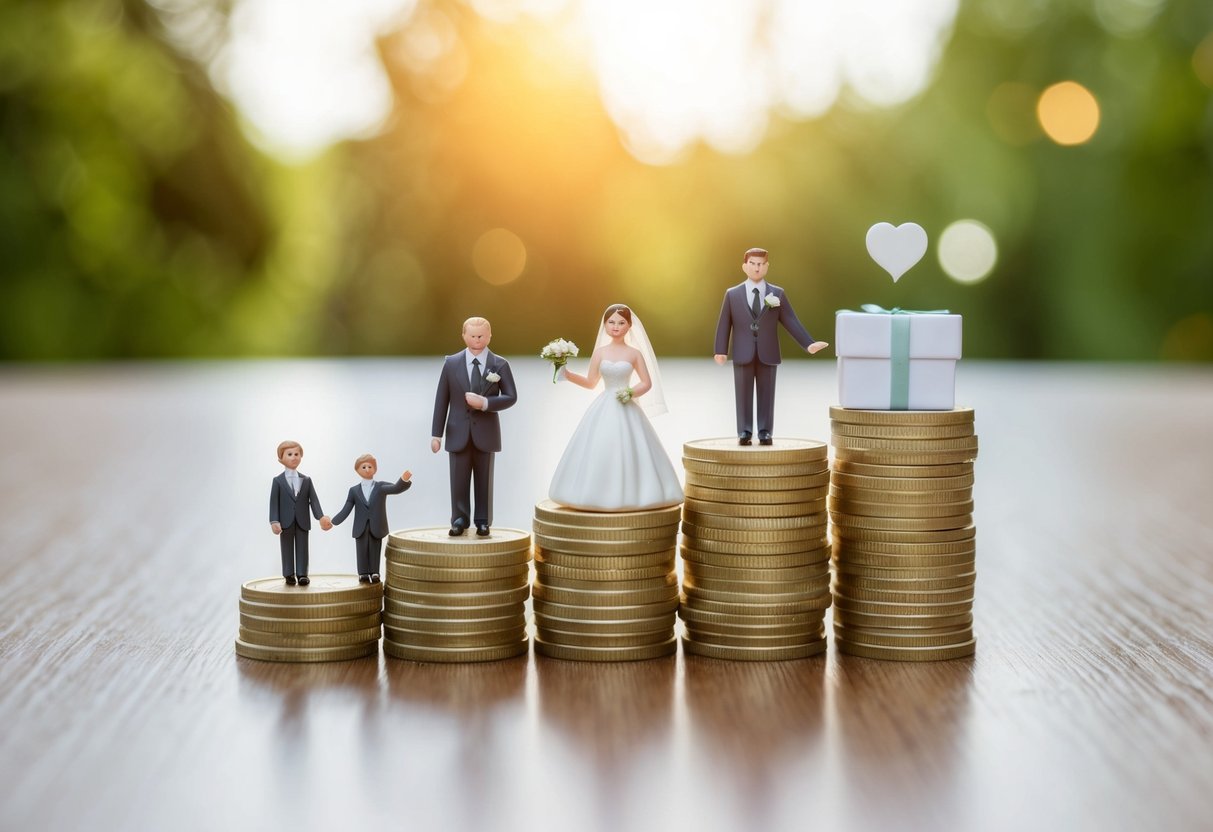 A traditional wedding cost breakdown with family members contributing to expenses