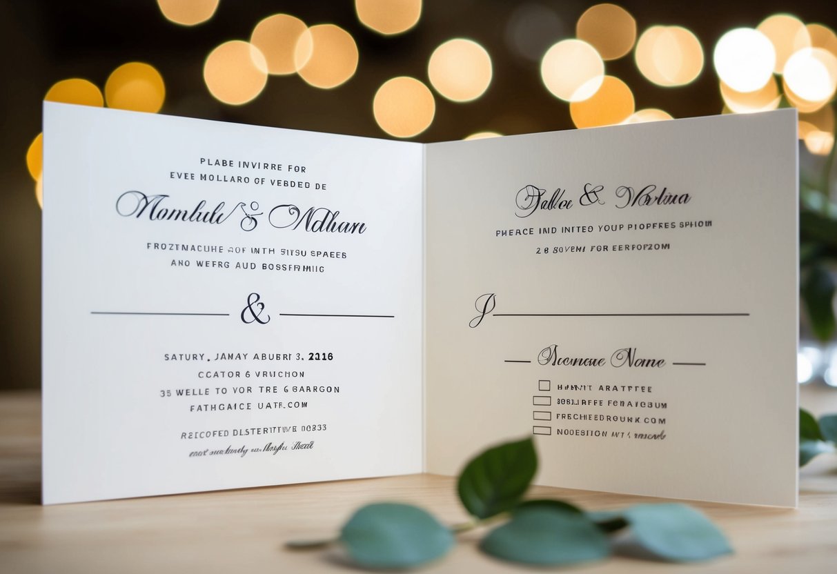 A wedding invitation with two blank spaces for names, one filled in and the other left empty
