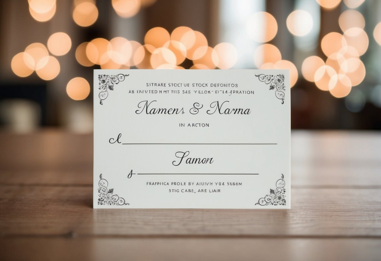A wedding invitation with two blank spaces for names, one left empty