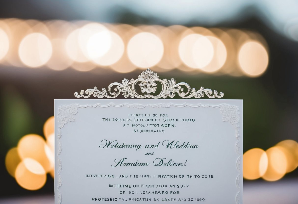 A wedding invitation with two elegant, ornate names at the top