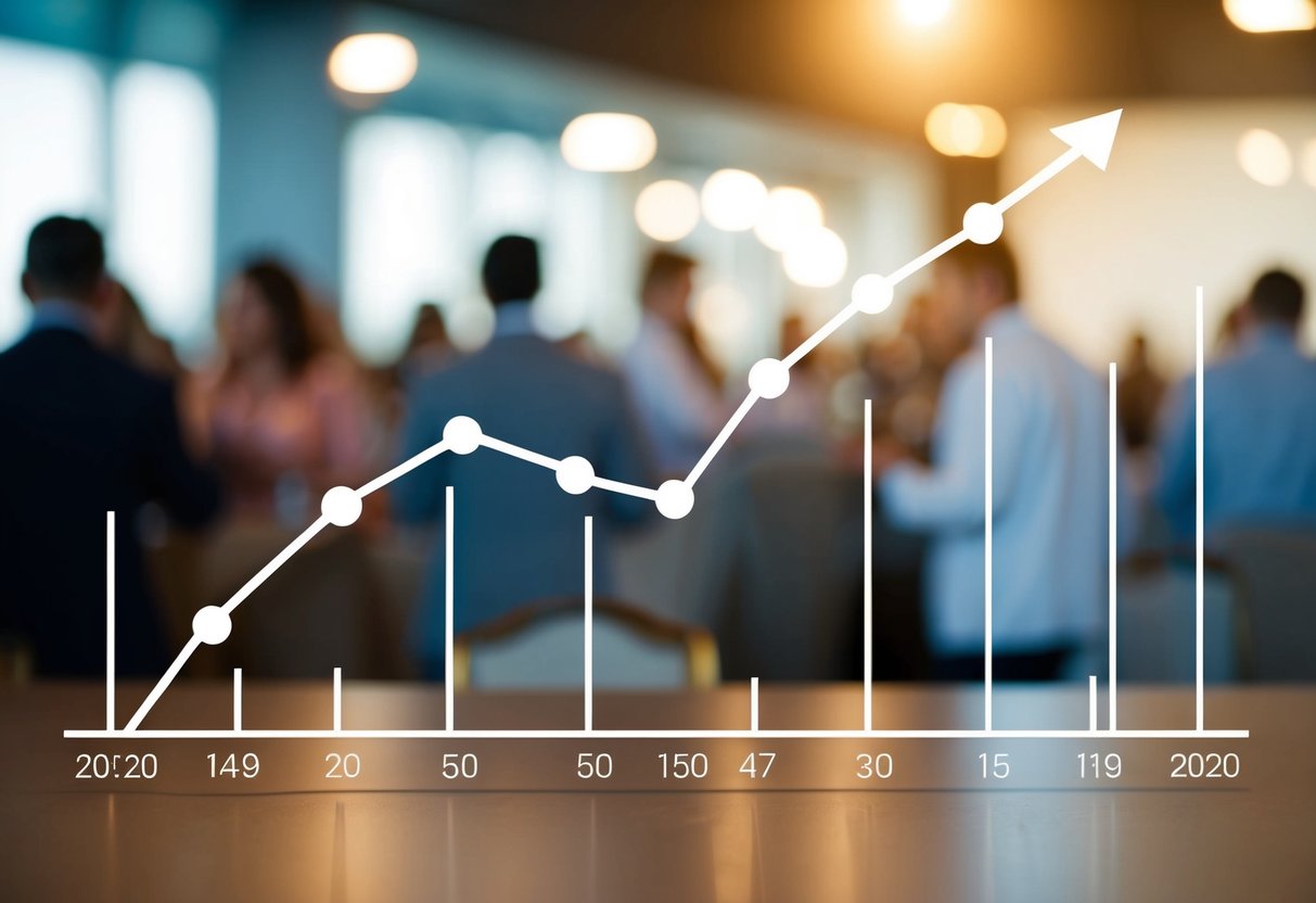 A graph showing fluctuating guest numbers over time, with a trend line indicating estimated attendance for an event