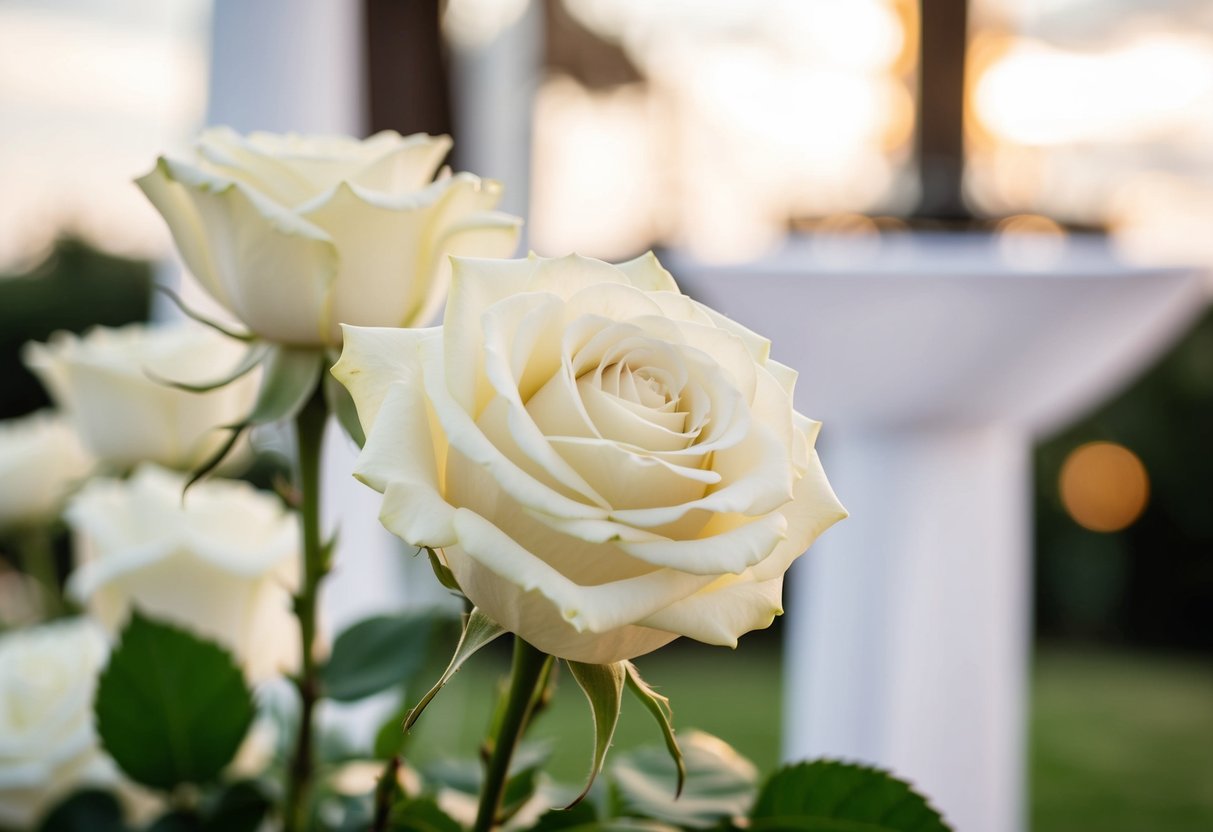 A white rose placed on a wedding altar